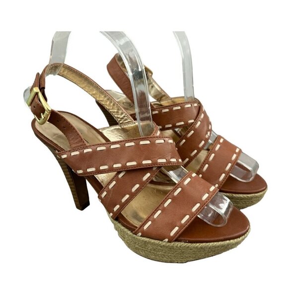 Ann Taylor LOFT Brown Leather Cream Stitching Platform Heels Women's Size 7M - Picture 6 of 11